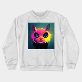 Friendly Neon Kitty Cat in pretty pink, blue and yellow. Crewneck Sweatshirt